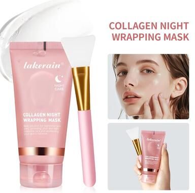 Inspired Finds Korean Deep Collagen Peel Off Mask Anti Wrinkle Skin Tightening Face Mask Overnight Bio Wrap pink+brush