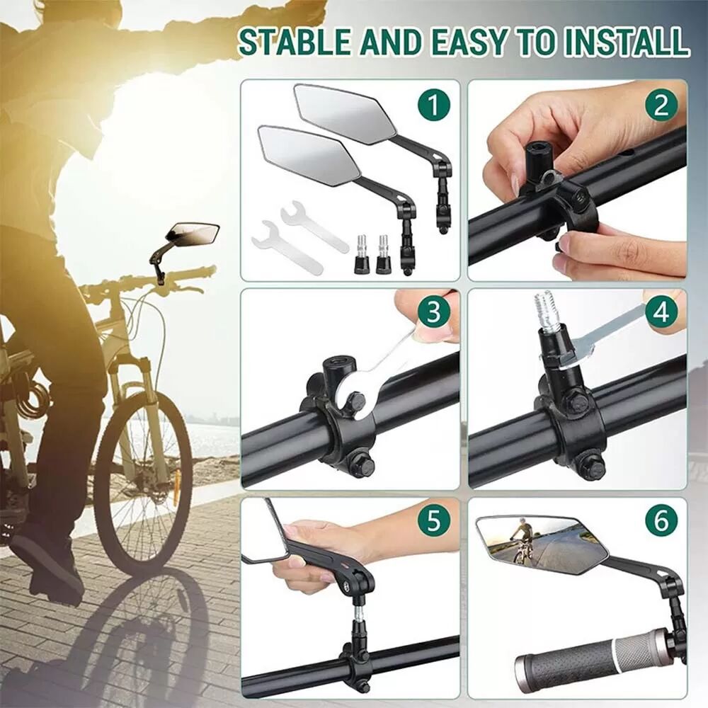 INF Mountainbike Rückspiegel (Schwarz, Paar) mit Installationswerkzeug - 360° Verstellbar