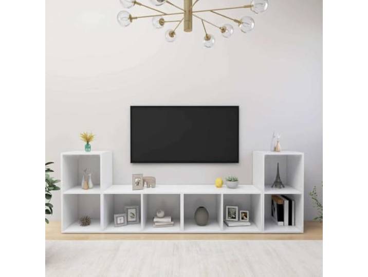 HEFZGDB Klassischer TV-Schrank Weiß 72x35x36,5 cm Holzwerkstoff 4 Stück mit 2 Fächern Stauraum für Multimedia-Geräte, Aufbewahrungslösung horizontal oder vertikal aufstellbar