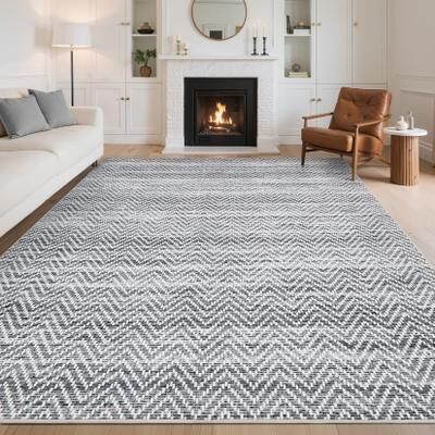 Garvee Chevron Striped Washable Modern Area Rug