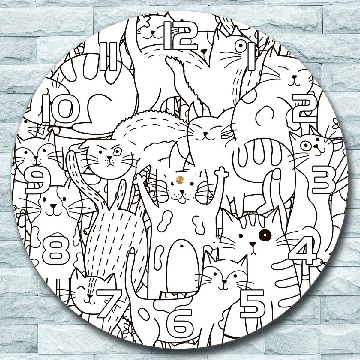 Coloray Wandklok Kittens - Ronde Glazen Wandklok - Zwart - Diameter: 30 cm