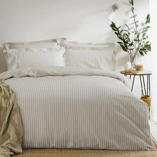 Coralia Neutral Striped 100% Cotton Duvet Set, Super King