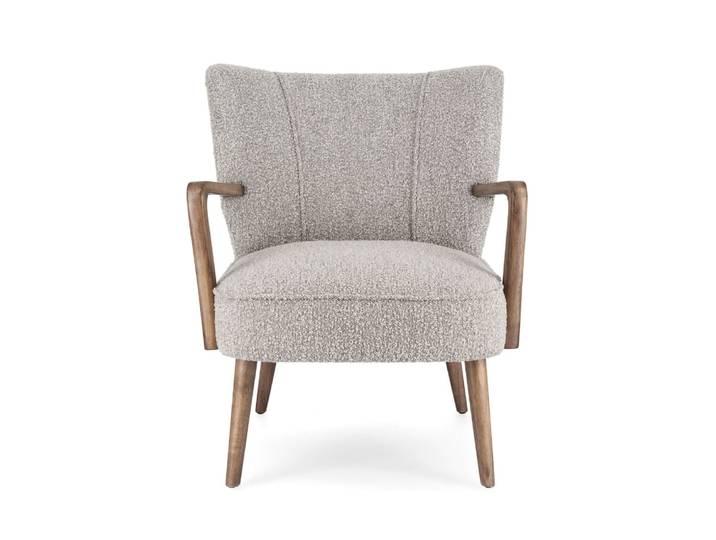 Fauteuil crapaud à accoudoirs en tissu bouclette gris