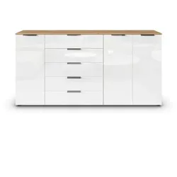 Kommode Flipp Glas Braun, Weiß Eiche /