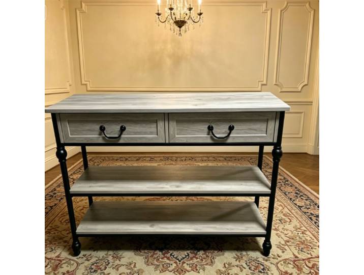 Table console entrée Console Meuble avec 2 tiroirs 3 niveaux d'étagères de rangement pour salon couloir chambre bureau gris