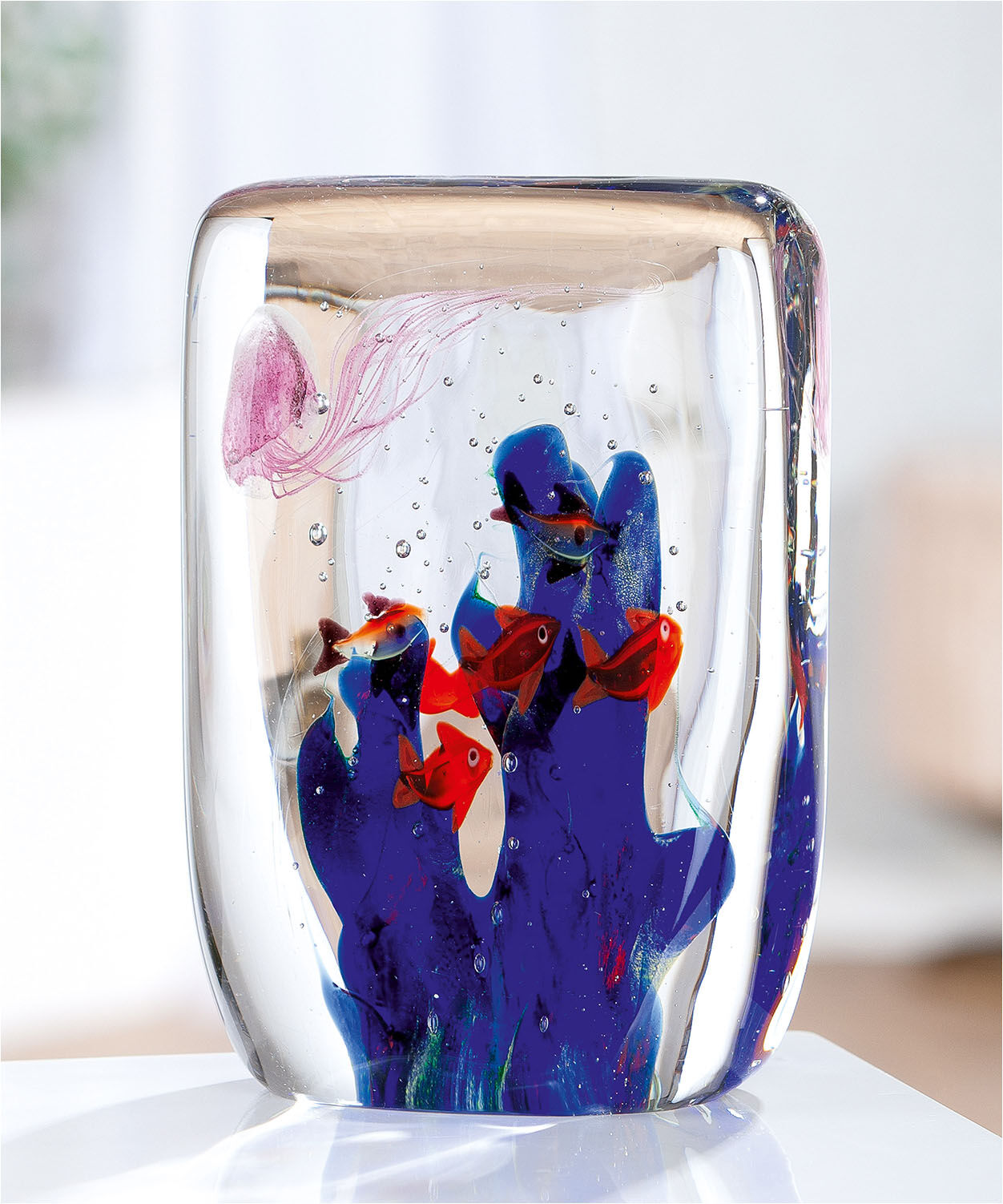 Skulptur GILDE "Dekoobjekt Quader Riff", blau, klar, B:14cm H:20cm T:7cm, Glas, Dekofiguren, Skulptur blau, klar B/H/T: 14cm x 20cm x 7cm