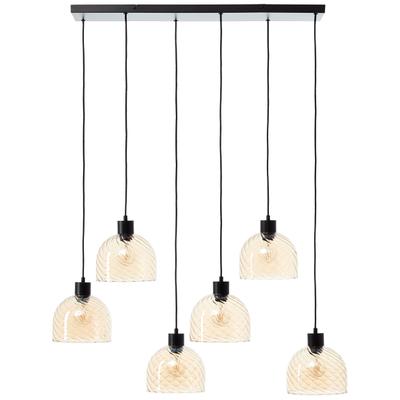 BRILLIANT Pendelleuchte "Casto", schwarz (schwarz, bernstein), 6, 1 Stk., Leuchten, 150 x 30 x 94 cm, 6 x E27-Fassung, kürzbar, bernsteinfarbene Gläser, Pendelleuchte