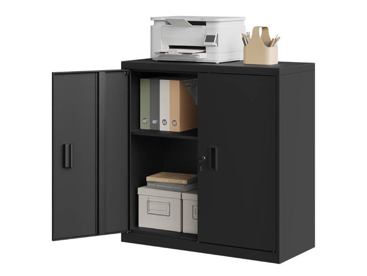 WOLTU Caisson Bureau Verrouillable Armoire Bureau Métallique avec Étagère Réglable 90x40x92cm Noir W0ATT0597