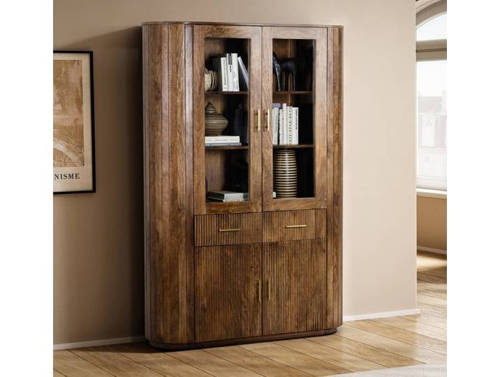 Vitrine 125x186cm 'Valencia'' Mango braun lackiert