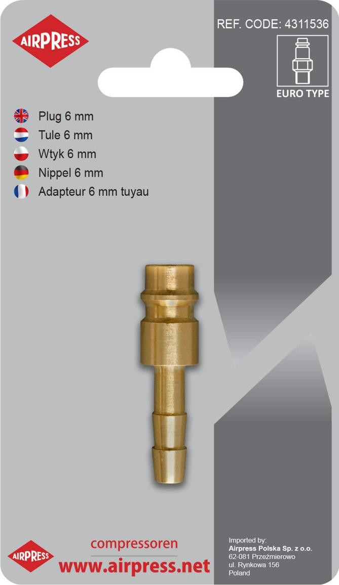 Airpress slangconnector 4311536 van messing, 20 gram