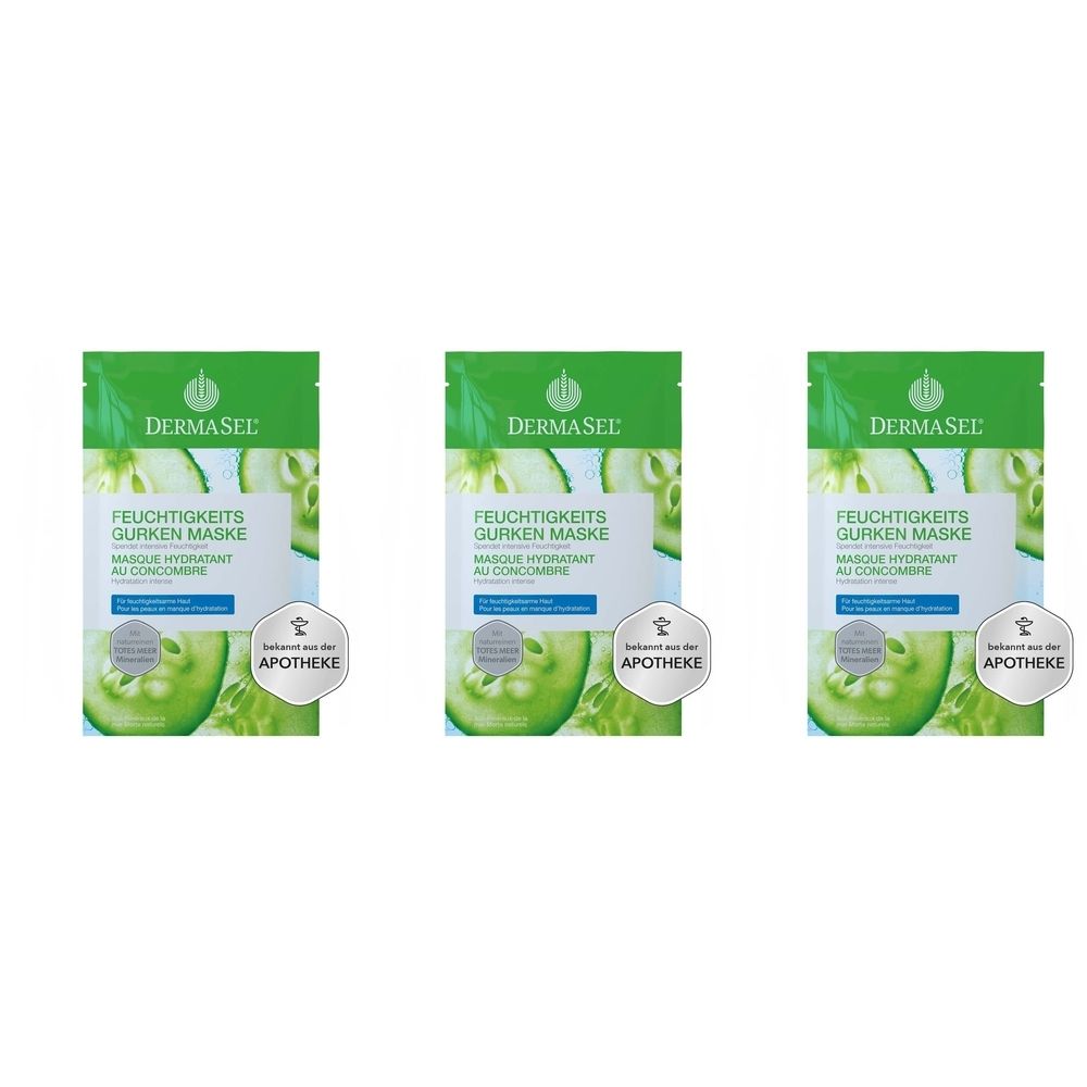 DermaSel Totes Meer Mineralien Feuchtigkeits Gurken Maske 3x12 ml Gesichtsmaske