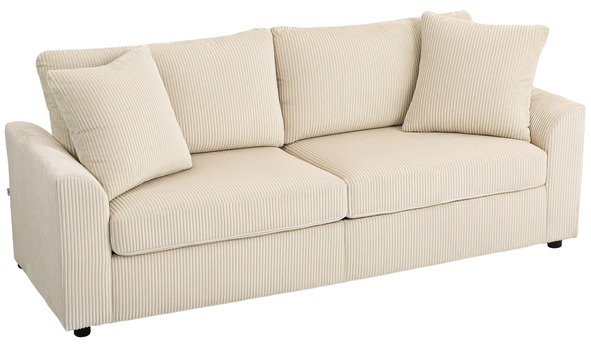 Dreisitzer-Sofa, 212 cm breit, mit zwei Federkernkissen, Cordbezug, fš¹r Wohnzimmer, Schlafzimmer, Homeoffice, cremefarben