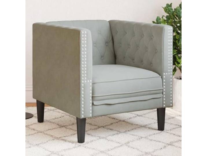 ZQQLVOO Chesterfield Sofa Hellgrau Samt 74,5 cm Knopfheftungen, Schaumfüllung, Langlebig, Einfache Montage, Modernes Design