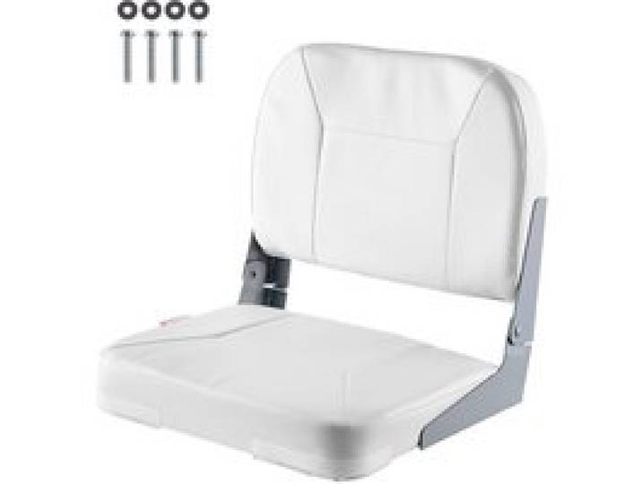 VEVOR 1 Stk. Bootssitz Bootsstuhl mit niedriger Rückenlehne klappbarer Fischerbootsitz mit dickem Schwammkissen & wasserdichtem PVC-Leder, Scharniere aus Aluminiumlegierung, für Yachten Boote Weiß