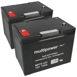 2x Multipower MP75-12C AGM Akku 24V 75Ah – passend für Freerider Elektromobile und E-Scooter