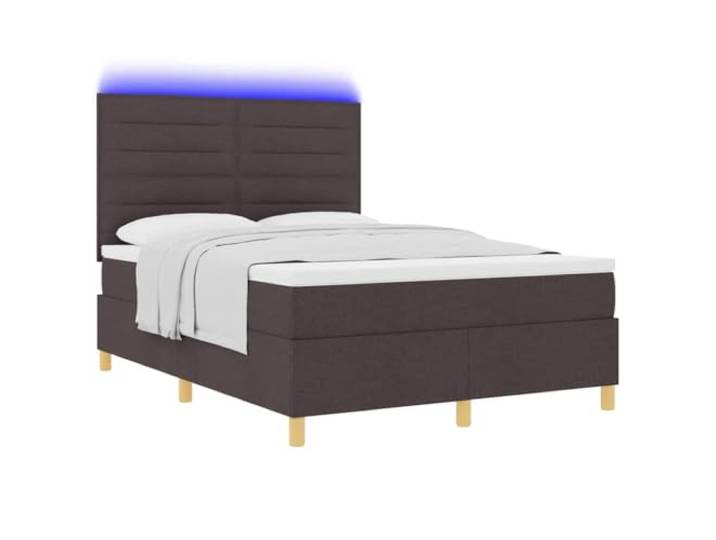 vidaXL LED Boxspringbett mit Kopfteil Dunkelbraun 140 x 200 cm Stoff