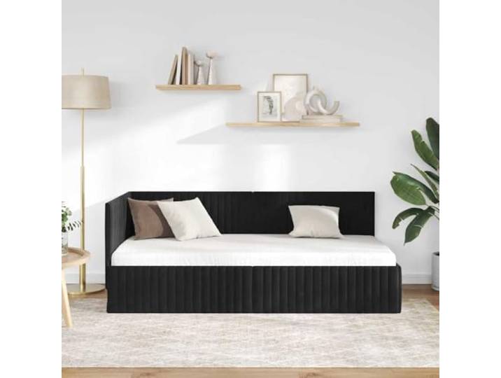 KTHLBRH Eckbett Schwarz Samt 90 x 200 cm Platzsparendes Design, Schlafsofa, verstellbares Kopfteil, robustes Sperrholz