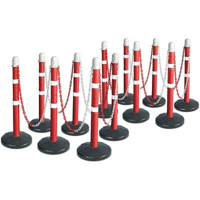 BRB Ketten- / Warnständer Komplett-Set mit 12 Kettenständern, 22 m Kette, Rohr Ø 70 mm, Höhe 1000 mm, Standfuß aus Vollgummi