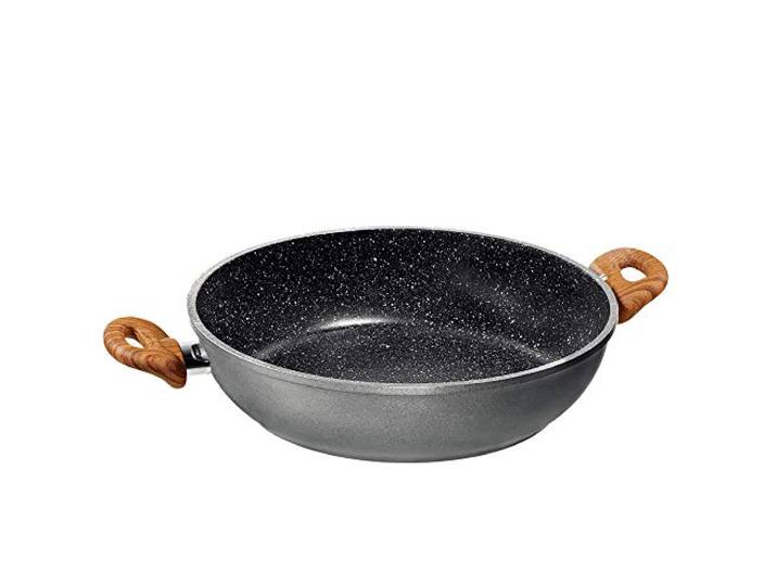 STONELINE Made in Germany Servierpfanne 24 cm Antihaft Pfanne Hoher Rand zum fettfrei Braten, Antihaftbeschichtet mit echten Steinpartikeln, Induktionspfanne für alle Herdarten und Backofen, Holzoptik