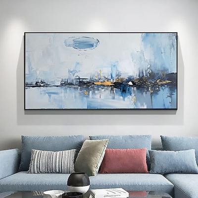 Originales, handgefertigtes blaues Leinwandgemälde, extra großes blaues Meerespanorama, dynamische blaue Textur, individuelles blaues Kunstwerk für Ihr Zimmer
