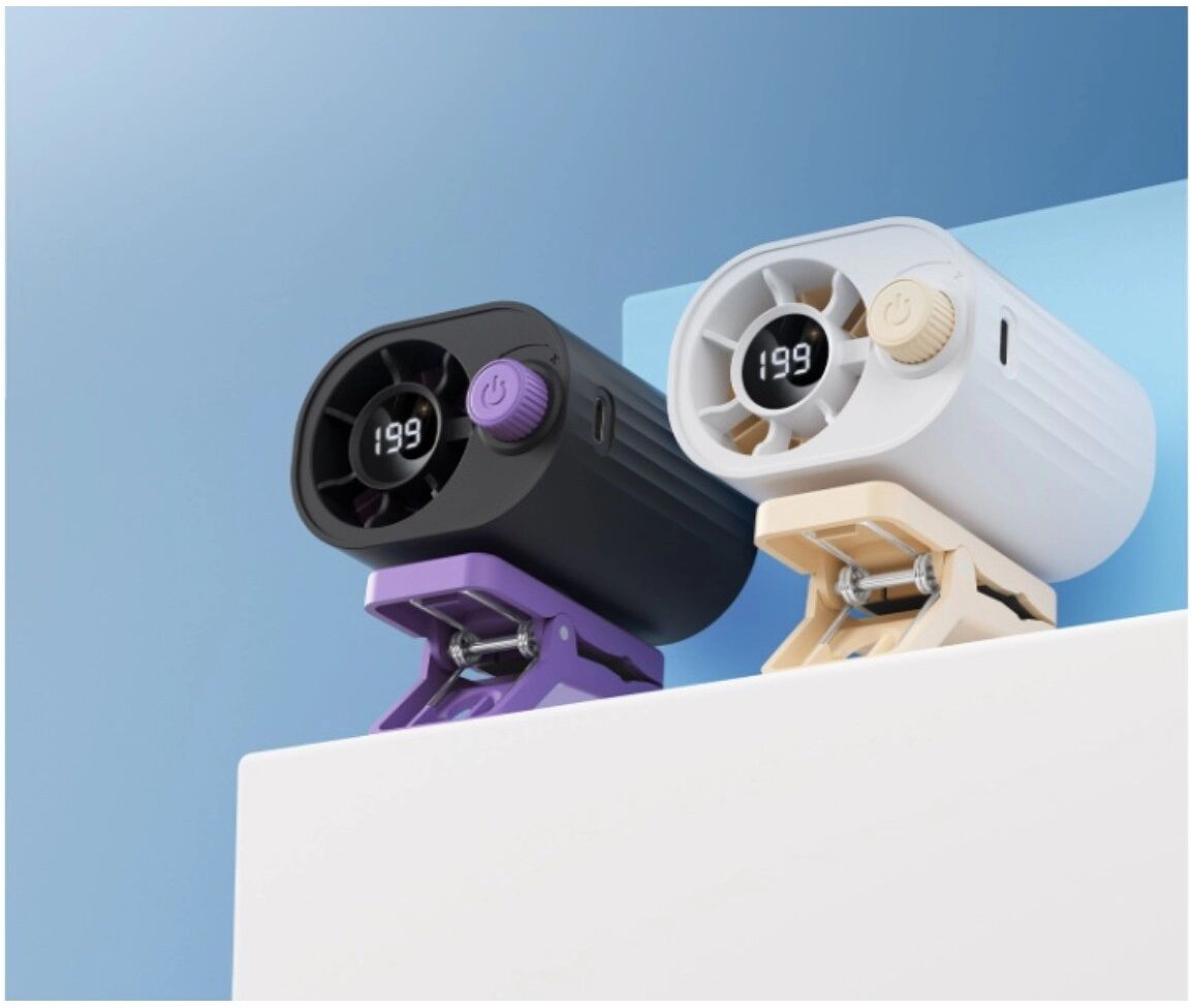 INF Tragbarer Taillen-Clip-Ventilator - 199-Gang stufenlose Steuerung, digitale Anzeige, USB wiederaufladbar, 360° verstellbar, Weiß