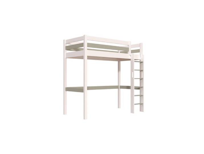 ABC MEUBLES Lit en hauteur 1 place bois Sylvia 90x200 échelle droite Blanc/Moka