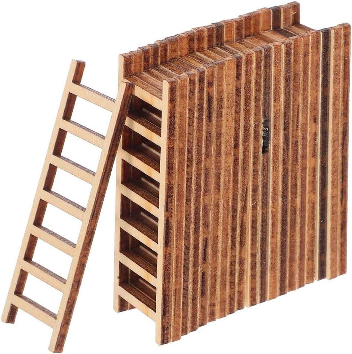 Miniatuur Houten Ladder Khaki - Decoratief Poppenhuis Meubel - 6 cm
