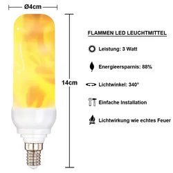 LED Leuchtmittel Feuer Flammen Flacker Effekt Lampe E14 Leuchte 1600K 3 Watt Beleuchtung Globo 10101