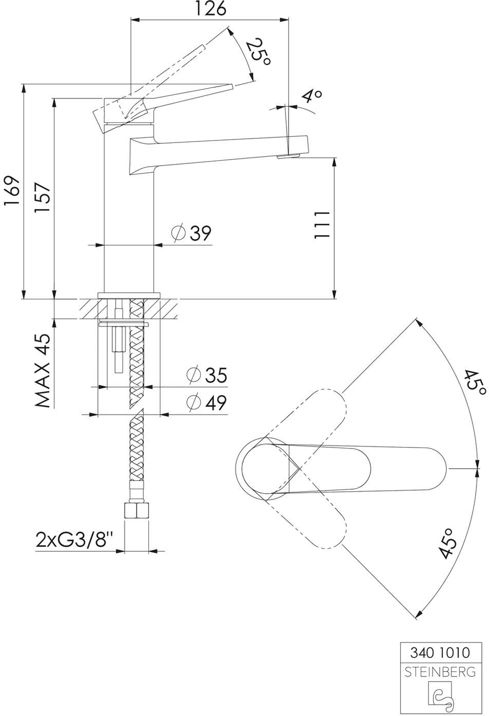 Steinberg Serie 340 Waschtisch-Einhebelmischer ohne Ablaufgarnitur
