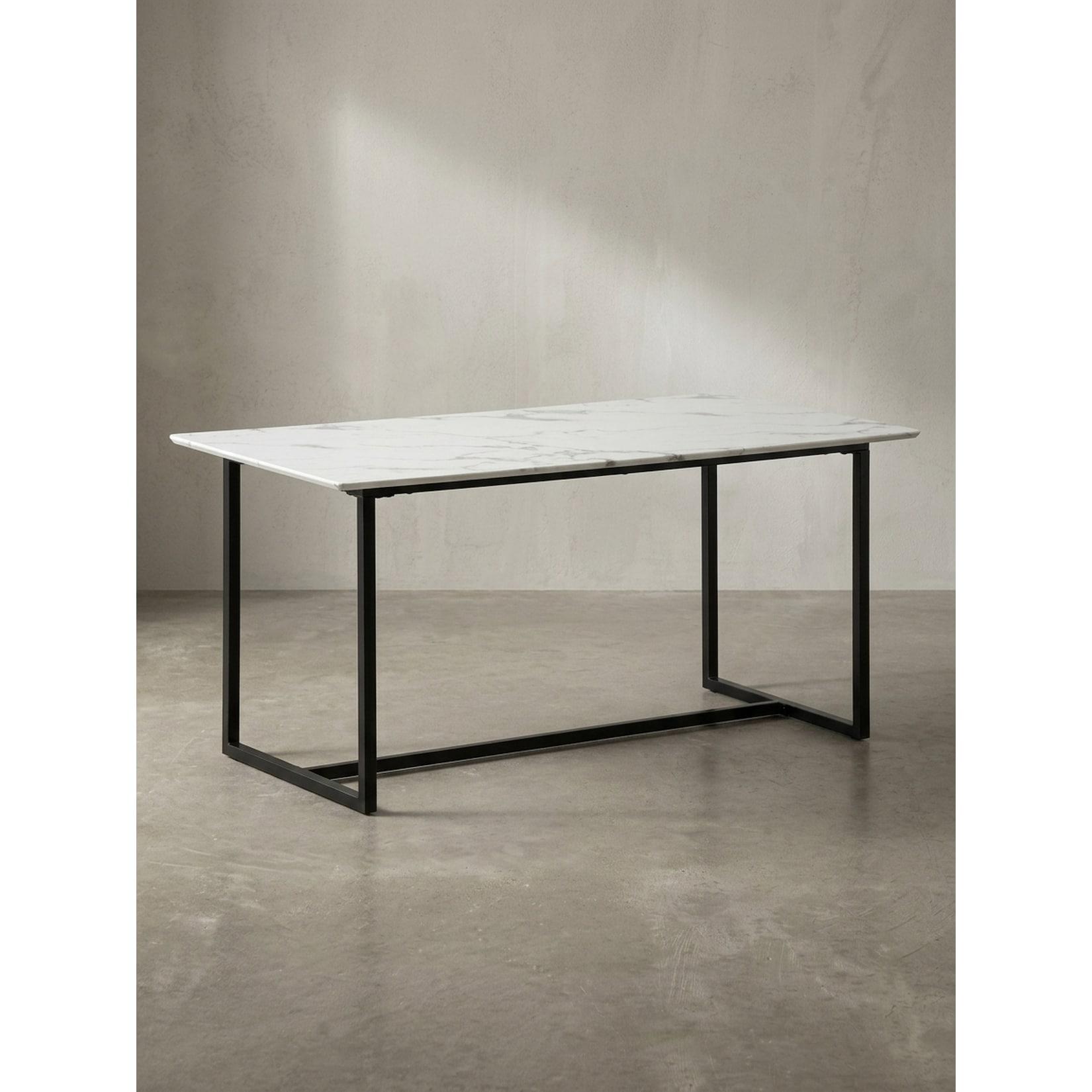 Esstisch Marmoroptik Metall Rechteckig Modern Groß, Weiß 160x80x76 cm