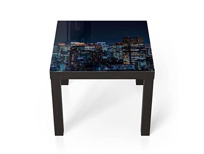 DEQORI Glastisch schwarz klein 55x55 cm Motiv Tokio bei Nacht ausgefallener Beistelltisch aus Glas Hochglanz Couchtisch fürs Wohnzimmer moderner Couch Tisch mit Design