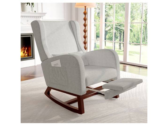 Fauteuil à Bascule - LUMINARIX - Gris - Bois Massif - Soutien Lombaire - Repose-Pieds Pliable