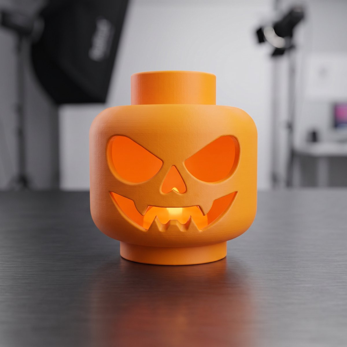 Halloween Pompoen Waxinelichthouder en Pennenhouder met LED Theelichtje - Oranje - 10 cm