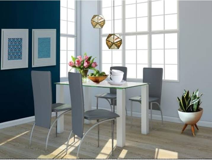 Dorel Home Furnishings Norma Esstisch Weiß Hochglanz, 120 x 80 x 76 cm, Esstisch mit Sicherheitsglasplatte und MDF-Gestell, moderner Küchentisch für Esszimmer und kleine Wohnräume