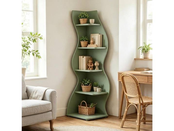 Étagère d'angle 5 niveaux 50 x 50 x 182 5 cm verte en bois design asymétrique
