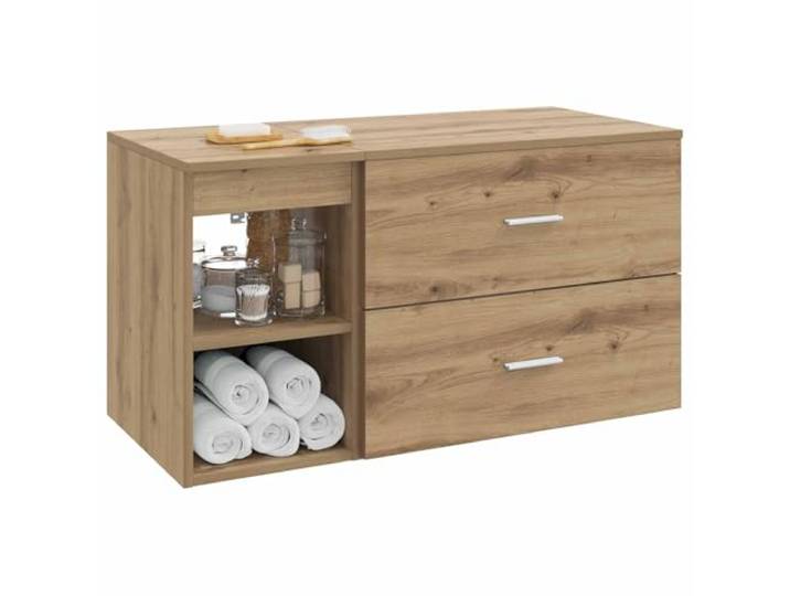 KTHLBRH Badezimmermöbel-Set, 2-teilig, Eiche handgefertigt Technisches Holz, Wanddesign, 1 Schublade, 1 Einlegeboden, einfache Reinigung