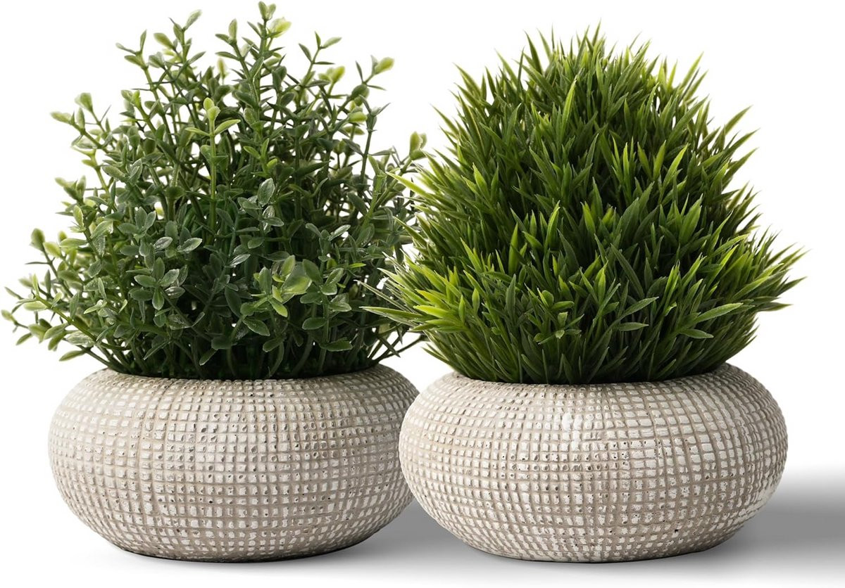 Set van 2 levensechte kunstplanten buxus in betonpotten voor binnen
