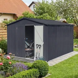 Albatros Profi Gerätehaus XXL – verzinktes Metall in Anthrazit (RAL 7016)   259x313x192cm, 15,5m3   Inkl. Schloss & Werkzeughaken   wetterfest