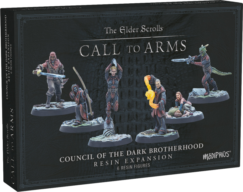 Modiphius Entertainment The Elder Scrolls: Call to Arms – Council of the Dark Brotherhood Miniatures Set, 6-Character Set with Scenic Bases, for Tabletop Gaming