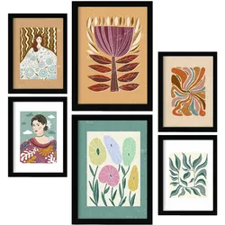 POSTER Set Mit 6 Drucken Von Blumen In Der Sammlung Ethnischere A3 & A4 Rahmenlos