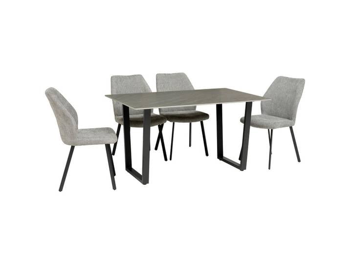 Mid.you Tischgruppe, Dunkelgrau, Metall, Stein, Flachrohr, 90x140x76 cm, Esszimmer, Tische, Esstische