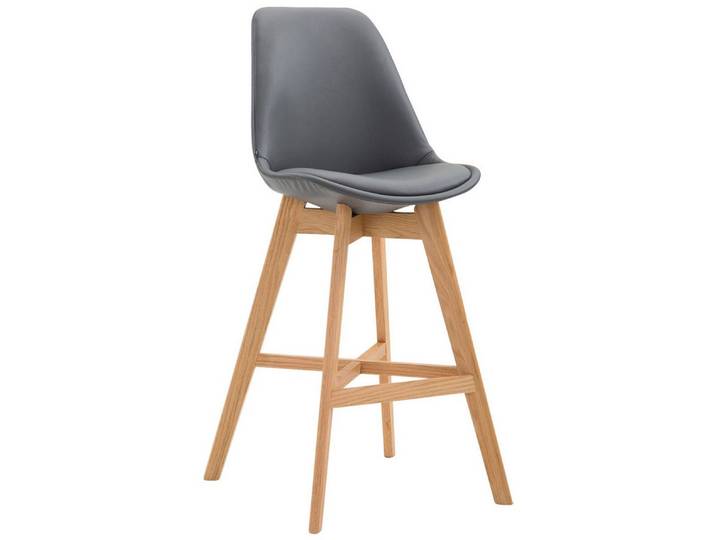 TPFLiving Barhocker Holz (Barstuhl - Thekenhocker - Tresenhocker - Hocker für Küche), 4-Fuß Gestell Holz natur - Sitzfläche: Kunstleder Grau