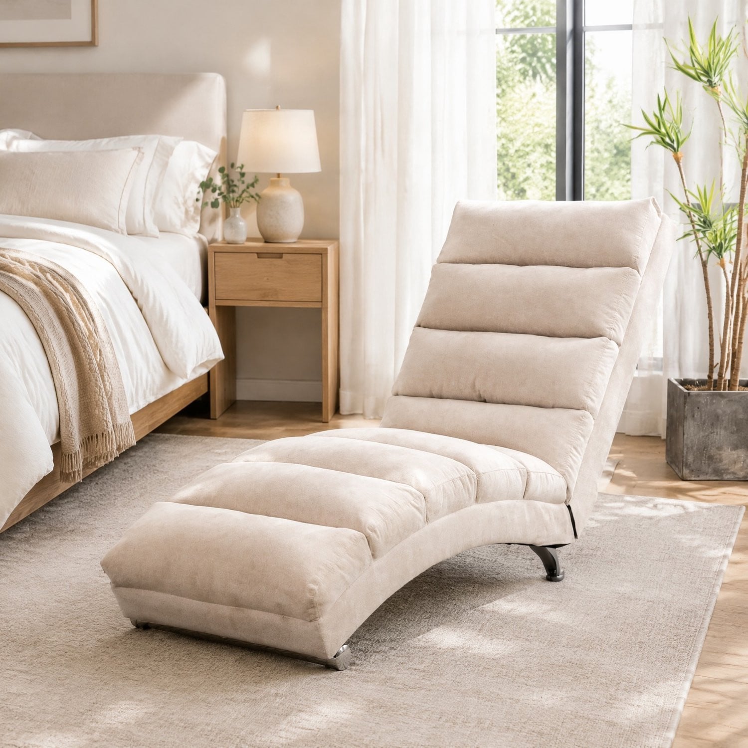 CHICFURN Chaise longue met vibratiefunctie in beige