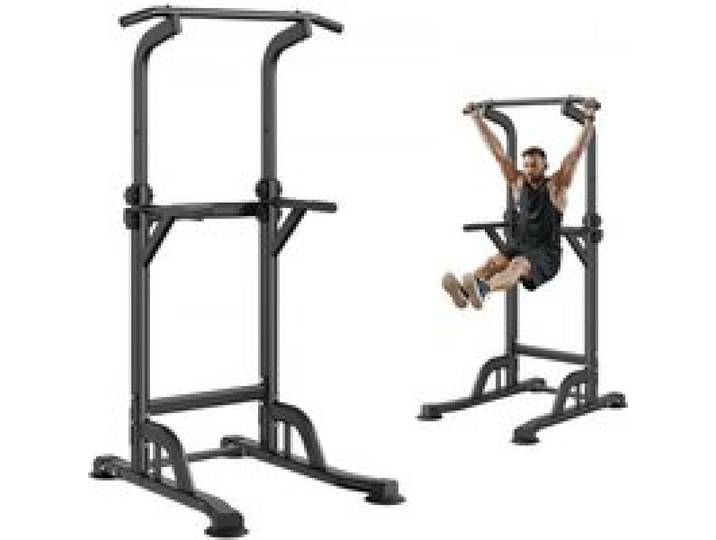 VEVOR Chaise Romaine, Barre de Traction sur Pied Réglable en Hauteur sur 10 Niveaux 150 kg, Équipement d'Entraînement de Force Multifonction avec 4 Couvre-Pieds d'Aspiration, Station de Dips Fitness