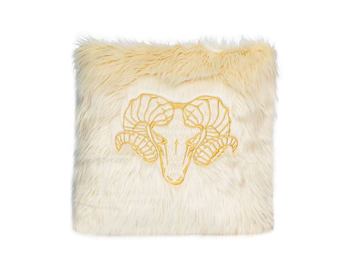 Coussin brodé en fausse fourrure blanche