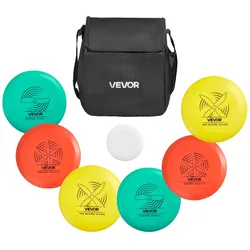 VEVOR Disgolf Set Disc Golf Scheiben (6 + 1 Stk.) für Anfänger, Starter-Set mit Putter, Mid-Range, Driver, inklusive Mini-Marker, tragbarer Rucksack, für Garten Rasen Strand und Park im Freien、
