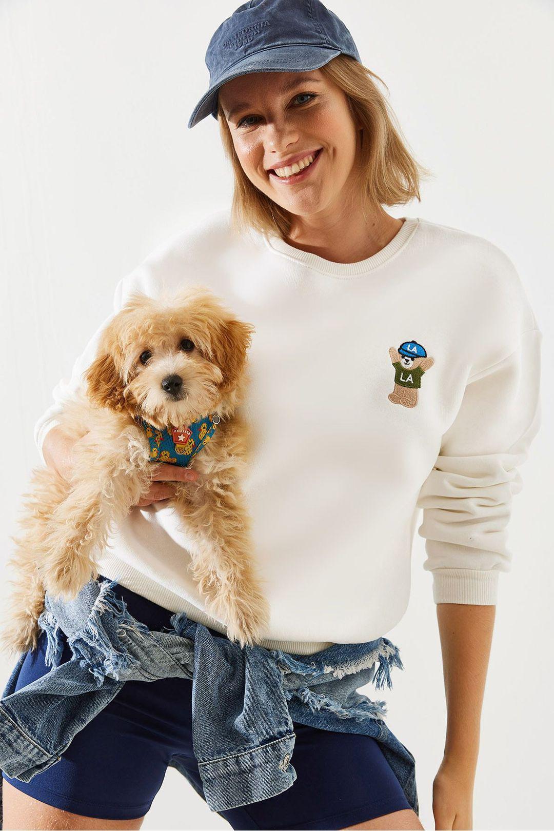 Geborduurd Katoenen Rundhals Sweatshirt