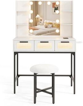Costway Bedroom Makeup Vanity Desk with Hollywood Mirror and Lights-White