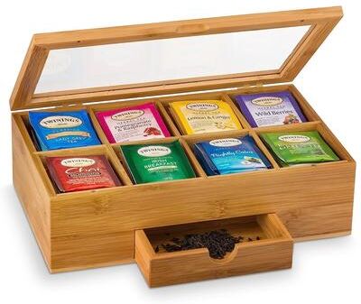 Bambusi Tea Bag Organizer - Tea Organizer: Wooden Tea Box with 8 Compartments, Acrylic Window, and Magnetic Lid, Made of Bamboo
