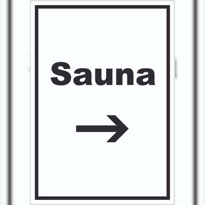 HB-Druck Sauna Aufkleber mit Text und Richtungspfeil rechts Erholung Entspannung hochkant A8 (52x74mm)